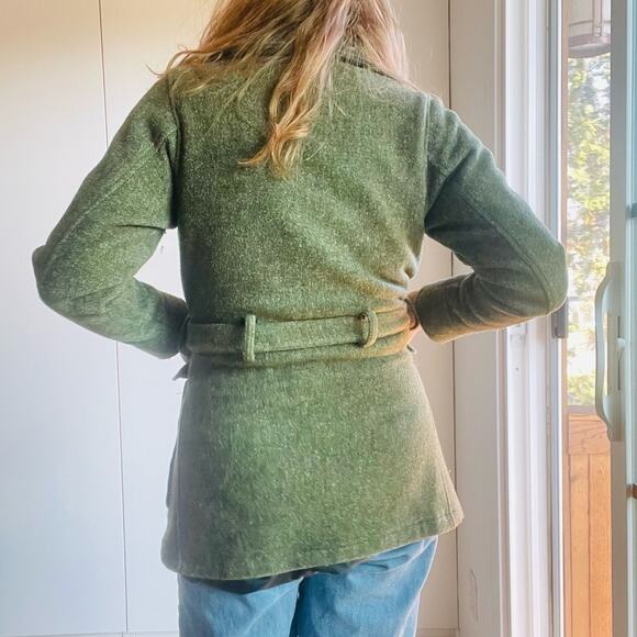 Vintage Wool Military Style Womens Olive Green Coat SZ XS Belted Gopcore Utility - Picture 8 of 11